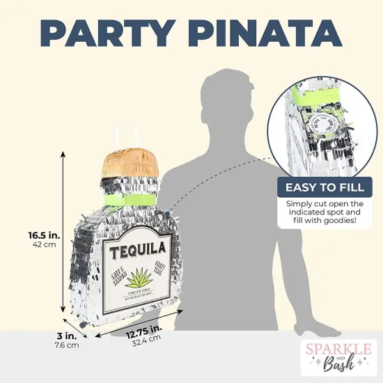 Tequila Pinata for Bachelor Party Decorations, Table Centerpiece, Photo Prop (Small, 16.5 x 13 x 3 In) Silver {4}