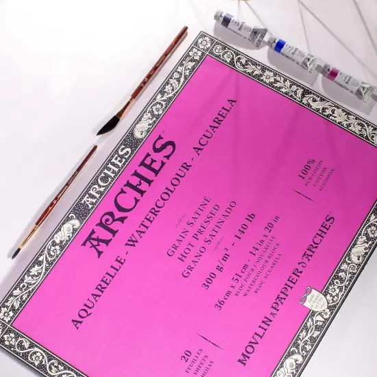 Arches Aquarelle Hot Pressed Watercolor Block 14"X20"- 140lb, 20 Sheets {3}