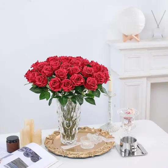 60 Pcs Artificial Rose Flower Realistic Faux Silk Roses Stem Fake Roses Bouquet for Flower Arrangement {2}