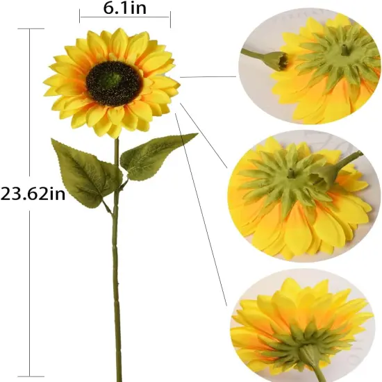 Summer Sunflowers &ndash; 8pcs Large Faux Silk Flowers with Single Long Stems for Floral Arrangements, Centerpieces & Home Decor {5}