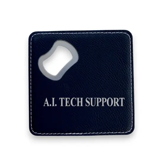 Coaster W/ BOTTLE OPENER - A.I. Tech Support - SET OF 2 LEATHER Black/Silver {1}