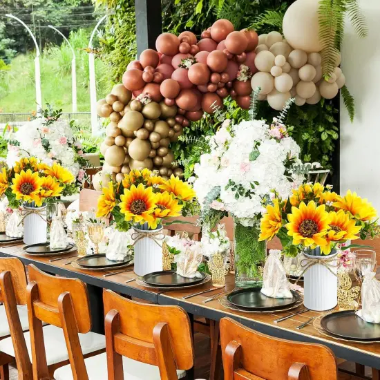 Summer Floral Arrangement - 12 Sets Artificial Sunflowers with Metal Pots, Rustic Faux Flowers for Table Centerpieces and Home Decor {4}