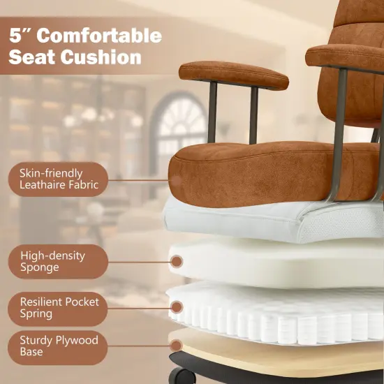 Height Adjustable Upholstered Office Chair with Cushioned Back and 5-Rolling Casters {6}