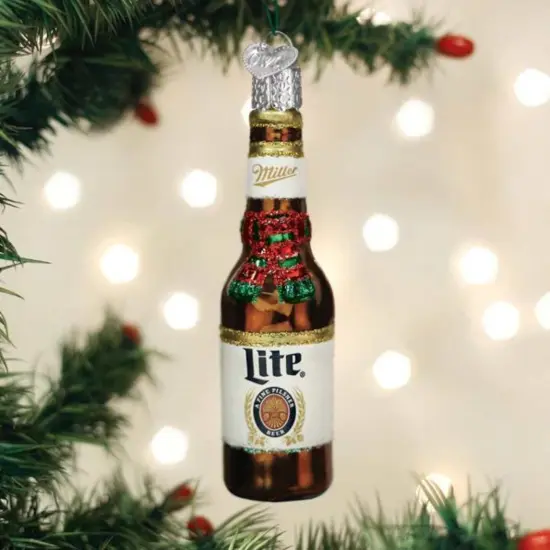 Old World Christmas 4.0 Inch Holiday Miller Lite Longneck Christmas Tree Ornament , Ornament Beverage Alcohol Bottle Brown {3}