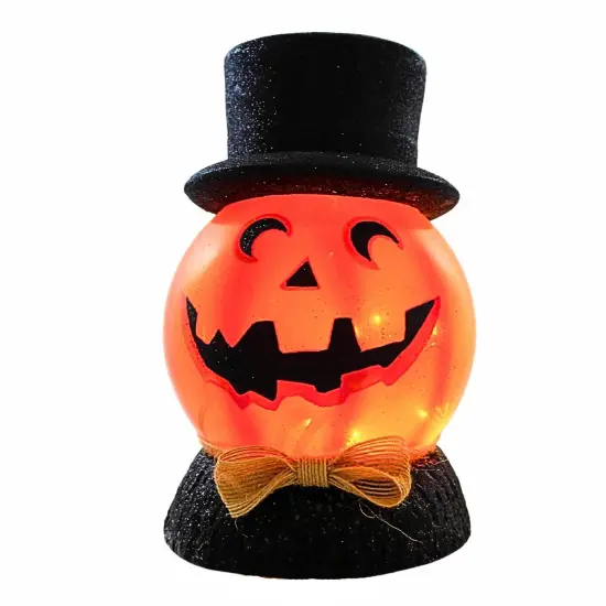 Stony Creek 7.5 Inch Halloween Pre-Lit Ball W/Base Halloween Lighted Glass Accent , Halloween Decor Jack-O-Lantern MOON {1}