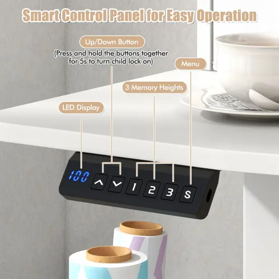 White Height Adjustable Electric Standing Desk with 2 Fabric Drawers {6}