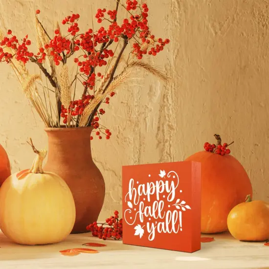 Happy Fall Y'all Wooden Box Sign Fall Tabletop Decor {4}