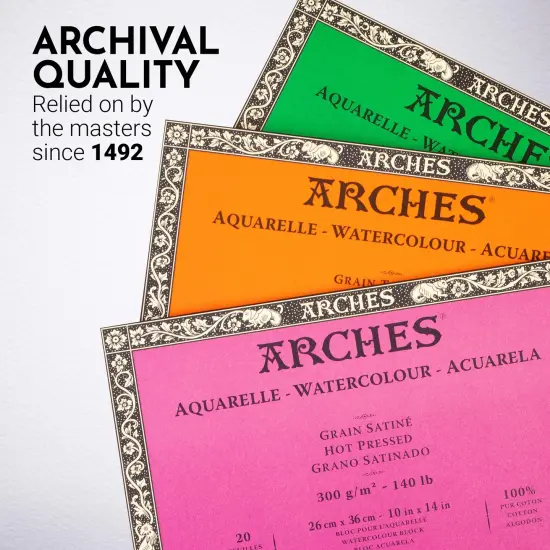 Arches Aquarelle Hot Pressed Watercolor Block 10"X14"- 140lb, 20 Sheets {6}