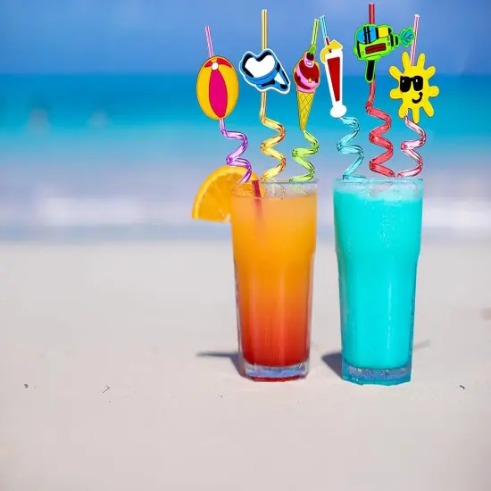 24 Pieces Beach Theme Reusable Shape Straws, Drink Straws Beach Ball Pool Summer Birthday Party Favor Decorations {5}