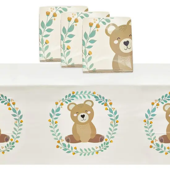Bear Plastic Tablecloth for Boy Baby Shower Decorations (54 x 108 in, 3 Pack) {1}