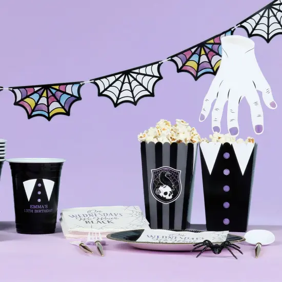 Big Dot of Happiness Goth Girl Popcorn Boxes, Black and Purple Halloween or Gothic Birthday Party Favor Treat Boxes - Set of 12 {5}