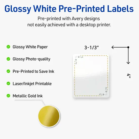 Avery Printable Rectangle Labels, Gold Dots with Green Florals, 4" x 3-1/3", Glossy White Rectangle Labels, Permanent, Laser/Inkjet, 40ct, Great for Product Labels {2}