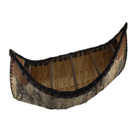 37 in. Decorative Rustic Birch Bark Wooden Canoe Statue {3}