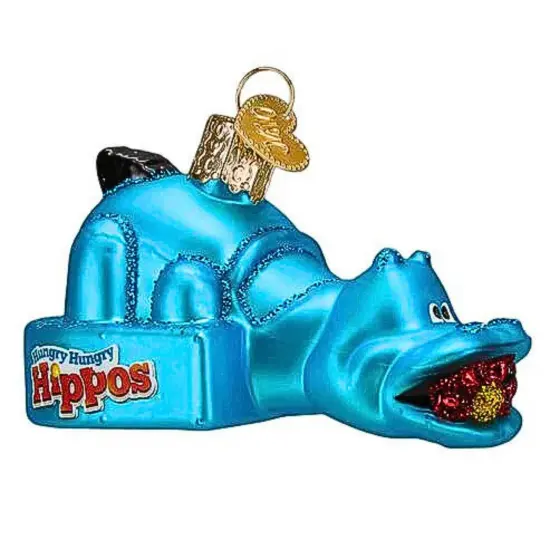 Old World Christmas 2.0 Inch Hungry Hungry Hippos Christmas Tree Ornament , Tabletop Game Blue {1}