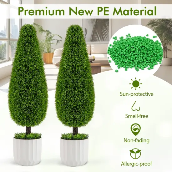 Green 2 Pack 35"H Artificial Cedar Teardrop Shaped Bush with Plastic Nursery Pot {5}