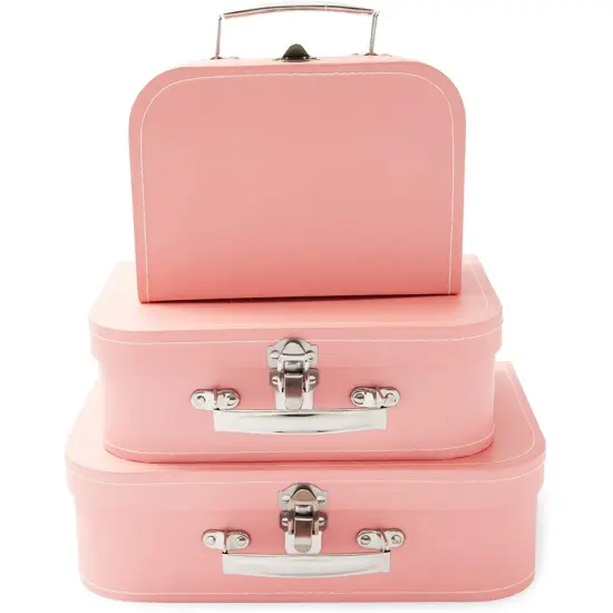 Set of 3 Different Sizes of Paperboard Suitcases with Metal Handles, Decorative Cardboard Storage Boxes (Pink) {6}