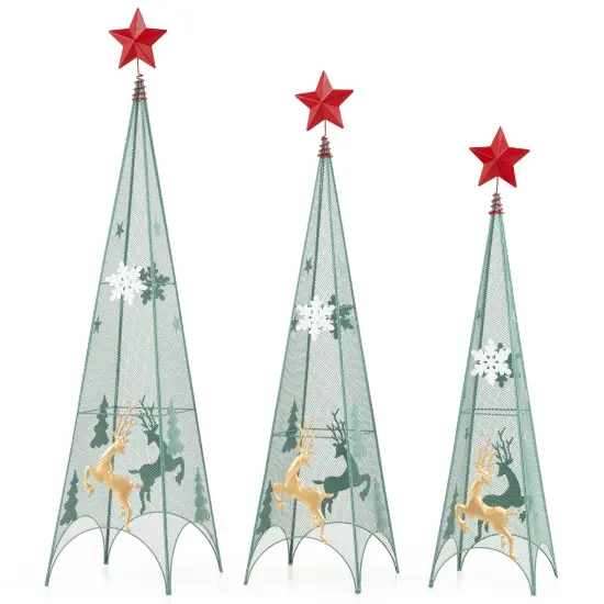 3/3.5/4 Feet Set of 3 Tower Shaped Christmas Trees with Removable Star Toppers {1}