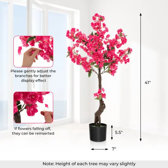 2 Pack 41 Inch Artificial Plum Blossom Tree Fake Floral Plant with 92 Flowers-Red {5}
