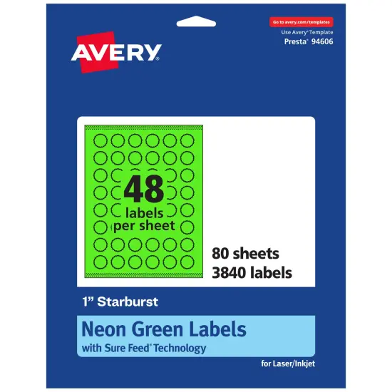 Avery Neon Green Paper Labels, 1" Starburst {1}