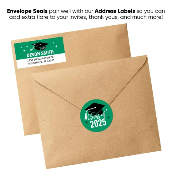 Big Dot of Happiness Class of 2025 Green Grad Party Envelope Seal Stickers, Round Circle Stickers to Seal Cards, Graduation Envelope Seals - 120 Count {6}