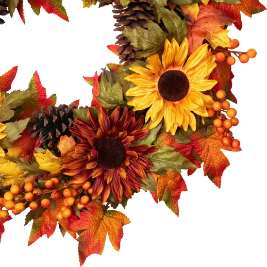 Northlight Sunflower and Pine Cone Artificial Thanksgiving Wreath - 24" Orange {5}