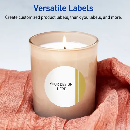 Avery Printable Round Labels, Gold Double-Dipped Edge, 3" Diameter, Glossy White Round Labels, Permanent, Laser/Inkjet, 60ct, Great for Product Labels {6}