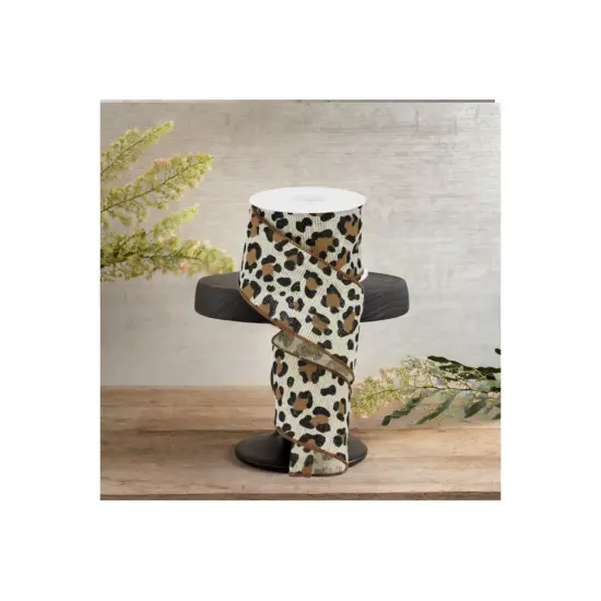 2.5" Leopard Print Ribbon: Ivory (10 Yards) {2}