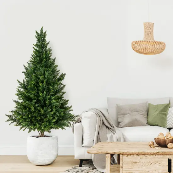 Green 4 Feet Artificial Topiary Tree Set of 2 Perfect for Indoor Outdoor Decor {5}