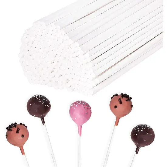 Lollipop Sticks - 300 Count 6 inch Paper Sucker Sticks, Treat Sticks for Cake Pops, Candy Melt, Apple, Chocolate, Fruit - White {1}