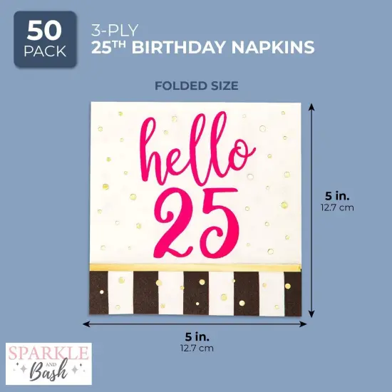 Hello 25 Party Paper Napkins (5 x 5 In, 50 Pack) White {2}