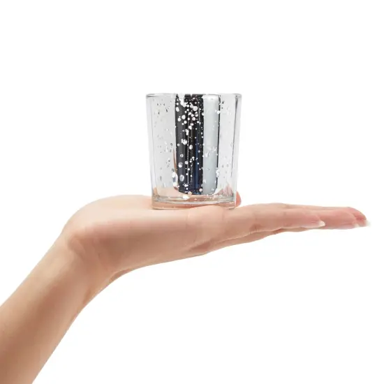 24-Pack Mercury Glass Speckled Candle Holders for 2-Inch Votive Candles, 2.6-Inch Tall Silvered Glass Candleholders for Short Round Wax and Tealight Candles (Silver) {4}