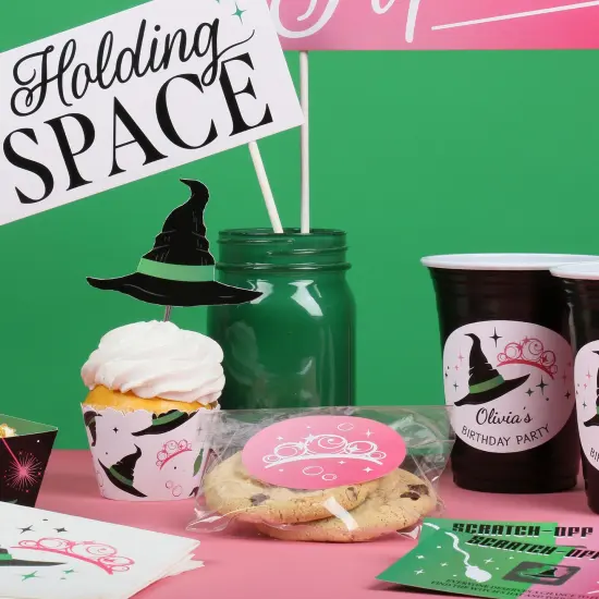 Big Dot of Happiness Pink & Green Witch Stickers and Clear Cookie Bags, Cellophane Treat Bags 4.25x7 Inches, Birthday or Halloween Favor Gifts - 25 Ct {7}