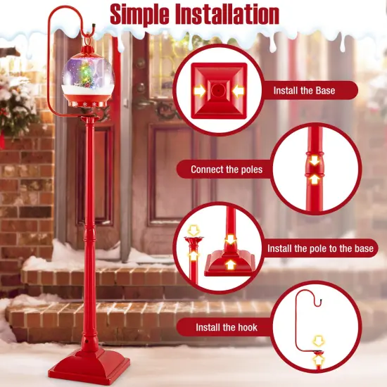 68 Inch Festive Musical Christmas Street Lamp Post with Snow Globe Lantern-Red {6}