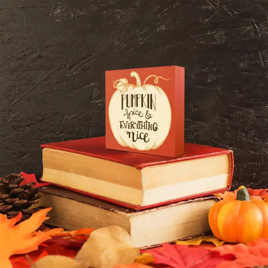 Pumpkin Spice & Everything Nice Wooden Box Sign Fall Table Decor {2}