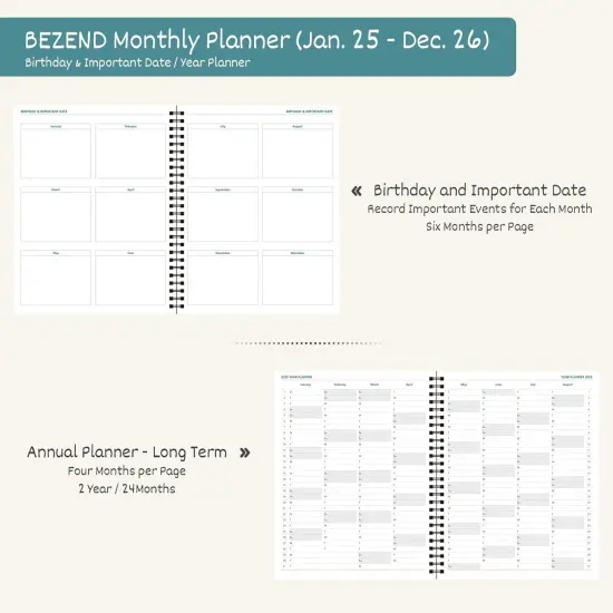 2 Year Monthly Planner 2025-2026 Medium Size 7" x 9" (Jan 2025 - Dec 2026) Spiral Calendar Book with Tabs, 120 GSM Thick Paper, Storage Pockets & Notes, PU Leather Softcover in Lavender {4}