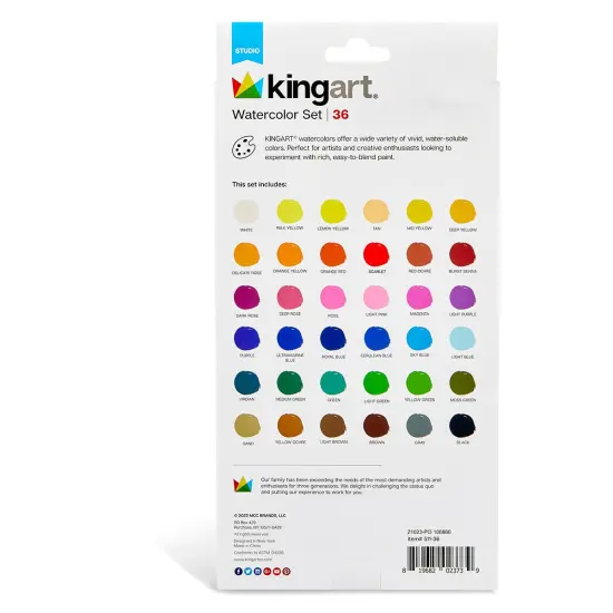 KINGART&reg; Watercolor Pan Set, 36 Unique Colors & Paint Brush {6}