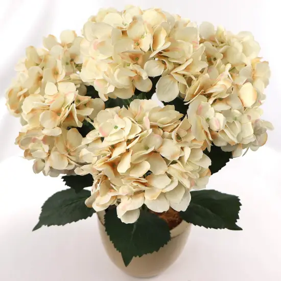 Set of 2: Beige Hydrangea Flower Bushes | 20-Inch | 7 Lifelike Silk Blooms & Foliage | UV Resistant | Indoor/Outdoor Use | Spring & Summer Bushes | Home & Office Decor {3}