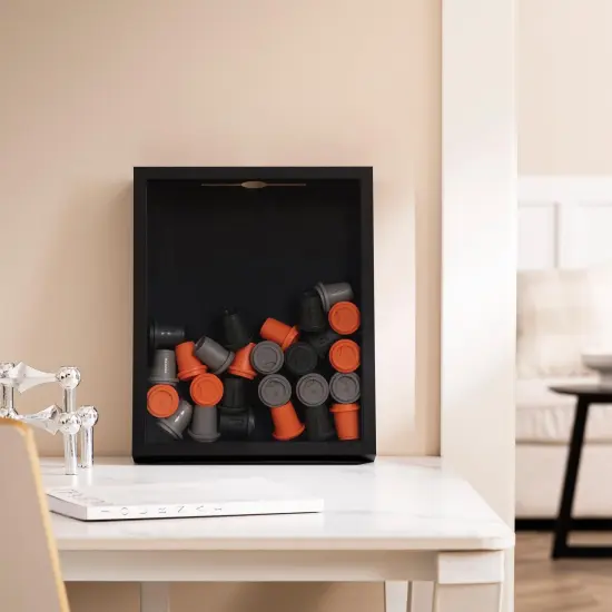 8x10 Inch Shadow Box with Real Glass Cover and Top Slot, Display Case Frame for Tickets, Flower, Pictures, Black {2}