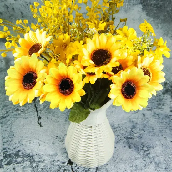 Summer Sunflower Heads &ndash; 100 Pcs 2.8" Yellow Silk Artificial Flowers for DIY Crafts, Home Decor & Floral Arrangements {4}