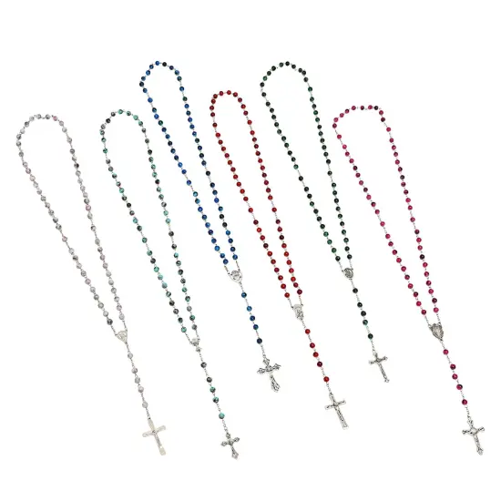 12 Pack Rosary Beads for Men and Women, Bulk Necklaces for Catholic Gifts (6 Colors) Multicolor {1}