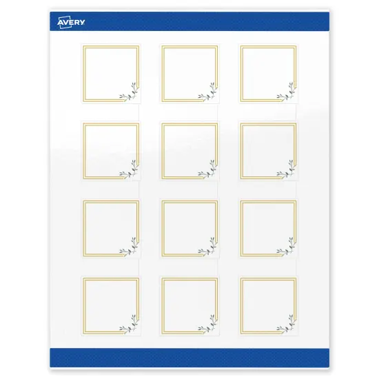 Avery Printable Square Labels, Gold Double Border with Florals, 2" x 2", Glossy White Square Labels, Permanent, Laser/Inkjet, 120ct, Great for Product Labels {1}