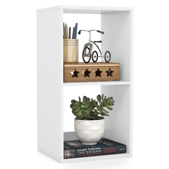 White Engineered Wood Open Back Cube Bookcase with Storage Shelves {4}