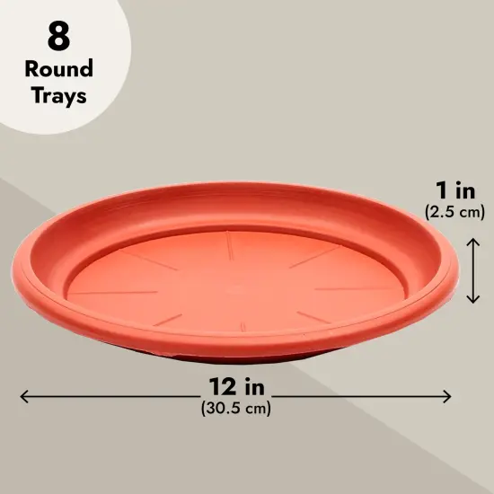 8-Pack Round Plastic Plant Saucer Drip Trays, Terracotta Flower Pot Saucers, Dish for Indoors, Outdoors, Garden, Potted Plants, Home, Patio, Tabletop Planter Base, Terra Cotta Plate Set (12-inch) Brown {4}