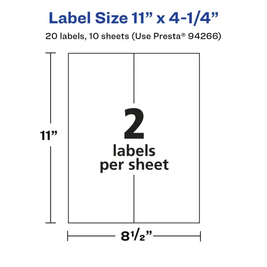 Avery Glossy White Rectangle Labels, 11" x 4.25" {5}