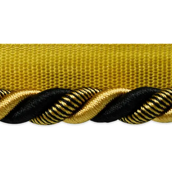 5 yards of Leona 3/8" Twisted Lip Cord Trim | 5 yard cut Black/ Gold {1}