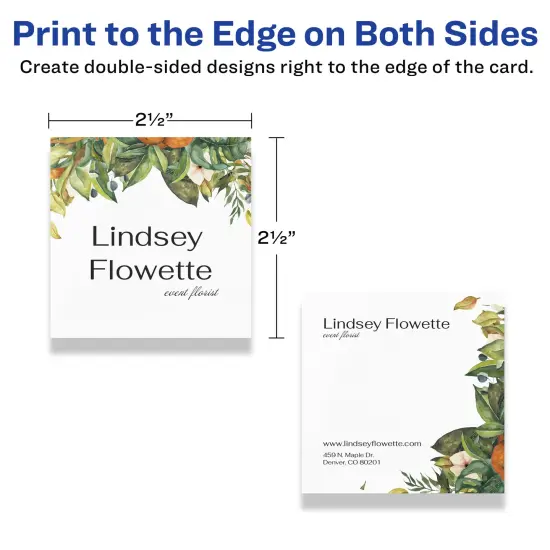 Avery Printable Matte White Cards with Sure Feed, 2.5" x 2.5" Square {6}