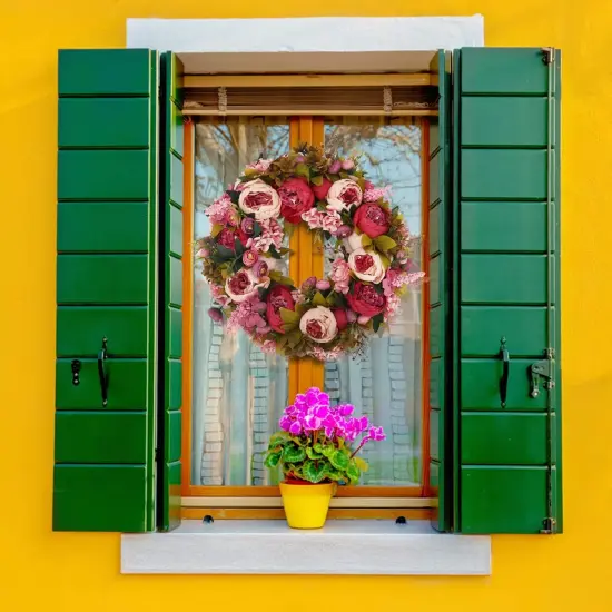 Artificial Peony Flower Wreath 19Inch Vintage Blooming Silk Peonies Spring {5}