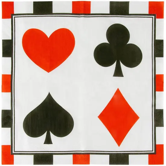 Paper Napkins in Poker Design for Casino Party Supplies (6.5 x 6.5 in, 150 Pack) White {1}