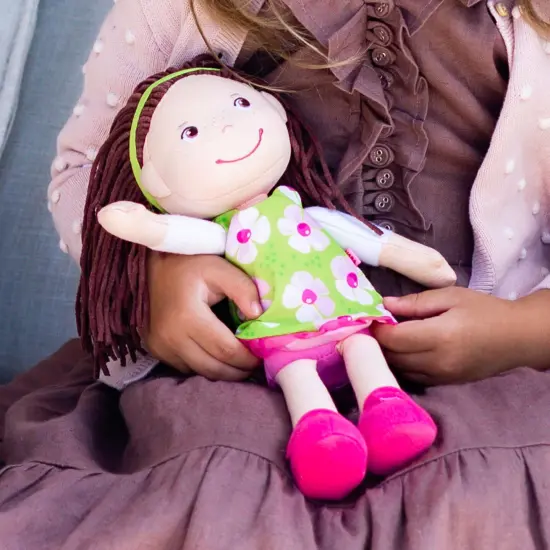 HABA Coco 12" Soft Baby Doll with Brown Hair, Embroidered Face, Removable Green Dress, Matching Headband - Machine Washable Toddler Doll - 18 Months+ Multicolor {4}