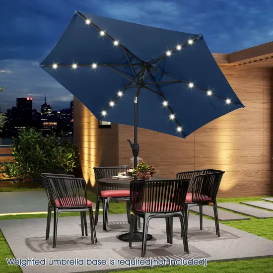 Costway 7.5 ft Solar Powered Patio Umbrella with LED Lights Push Button Tilt Crank Handle Beige/Gray/Navy/Black/Brown/Red {5}
